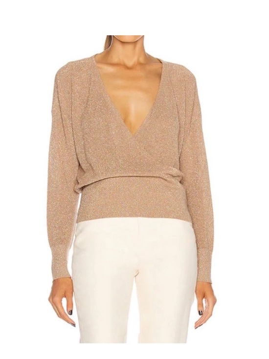 L'AGENCE Sweaters - L'AGENCE Blair Crossover Pullover Biscotti Metallic
